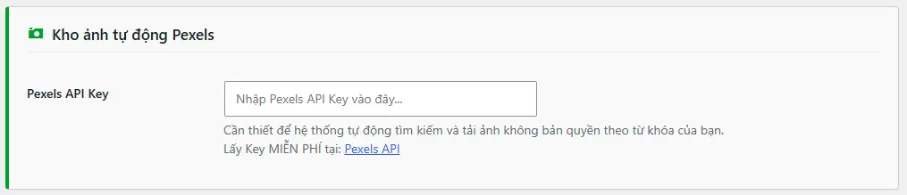 MPSCS nhập Pexel API Key